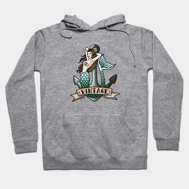 Retro Mermaid Tattoo Art Hoodie by PopArtCult